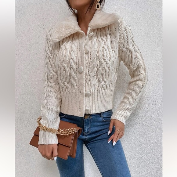 Cable Knit Teddy Collar Jacket - Picture 6 of 6